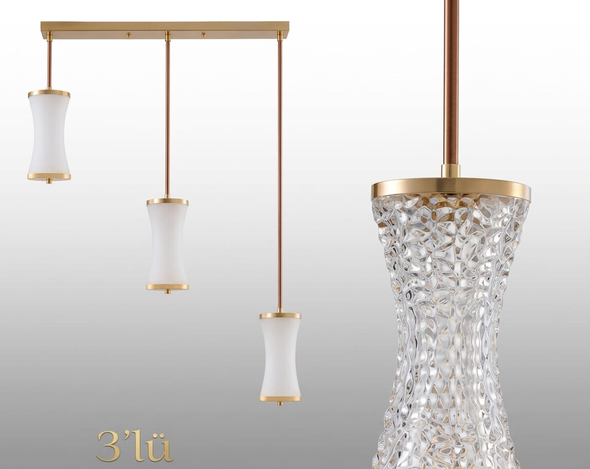 Pentalux Crystalight 3'lü Lineer Rozans Kristal Sarkıt Avize  PL 83200-L3