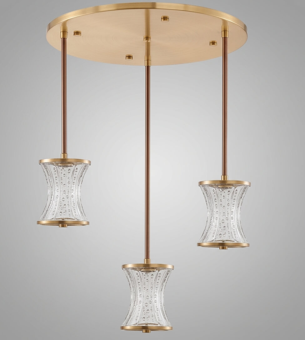 Pentalux Crystalight 3'lü Yuvarlak Rozans Kristal Sarkıt Avize  PL 83200-Y3